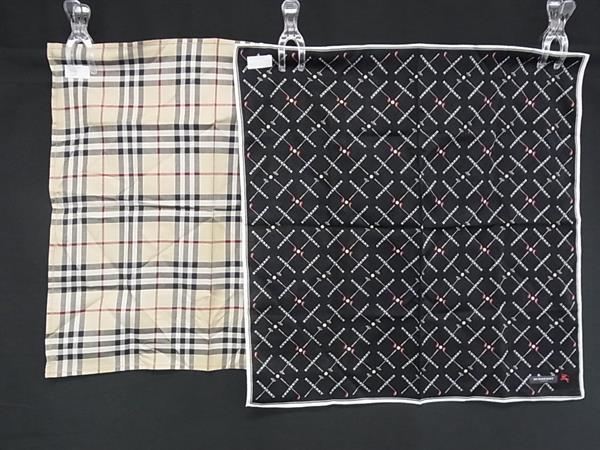 ■極美品■ BURBERRY バーバリー ノバチェック コットン 総柄 ハンカチーフ ポケットチーフ 2点セット まとめ売り ベージュ系 DL0905