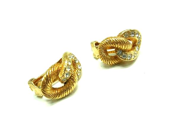 ChristianDior クリスチャンディオールラインストーン クリップ式 イヤリング アクセサリー レディース ゴールド系 DL2874