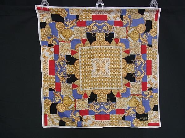 ■美品■ CELINE セリーヌ 総柄 ハンカチ ハンカチーフ ポケットチーフ レディース アイボリー系×マルチカラー DL3205