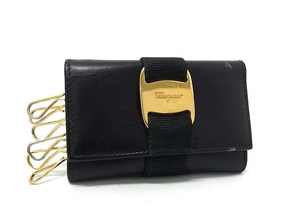 Salvatore Ferragamo フェラガモ ヴァラ レザー 6連 キーケース 鍵入れ レディース ブラック系 DN9074
