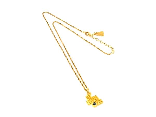 ■美品■ LANVIN ランバン ロゴ カラーストーン ネックレス ペンダント アクセサリー レディース ゴールド系×ネイビー系 DP2471