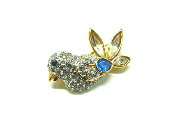 Hawaiian Jewelry - SWAROVSKI スワロフスキー クリスタル 鳥 ブローチ ピンバッジ アクセサリー ゴールド系×クリア×ブルー系 DL5752