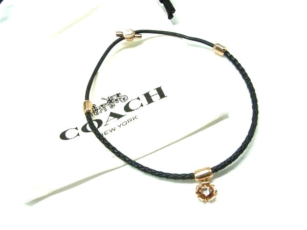 COACH コーチ ラインストーン フラワーモチーフ ブレスレット アクセサリー レディース ブラック系×ゴールド系 DL5799