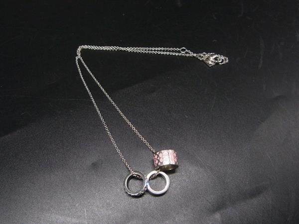 ■美品■ COACH コーチ シグネチャー ラインストーン ネックレス ペンダント アクセサリー レディース シルバー系×ピンク系 DL5832