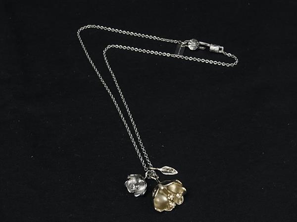 ■美品■ COACH コーチ ラインストーン フラワー 花 ネックレス ペンダント アクセサリー レディース シルバー系×ゴールド系 DL7846