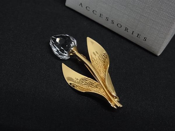 ■美品■ SWAROVSKI スワロフスキー チューリップモチーフ ピンブローチ ピンバッジ アクセサリー ゴールド系×クリア DL7978