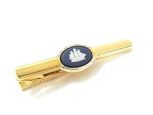 ■美品■ WEDGWOOD ウェッジウッド ジャスパー カメオ ネクタイピン タイクリップ アクセサリー ビジネス 紳士 ゴールド系 DL8739