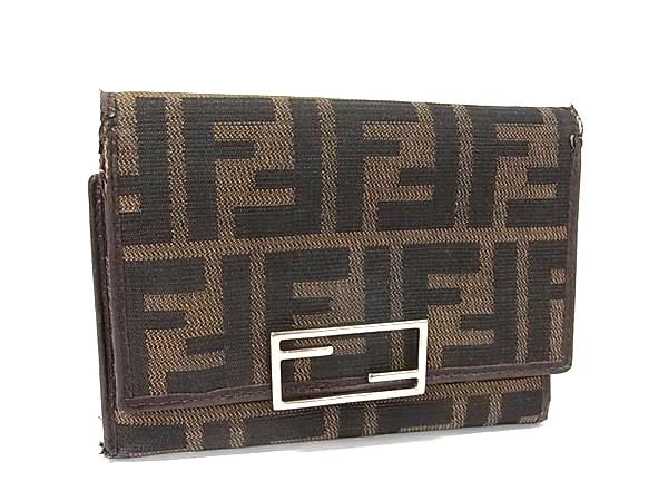 FENDI フェンディ ズッカ柄 キャンバス×レザー 三つ折り 財布 ウォレット 札入れ ブラウン系 DN5808