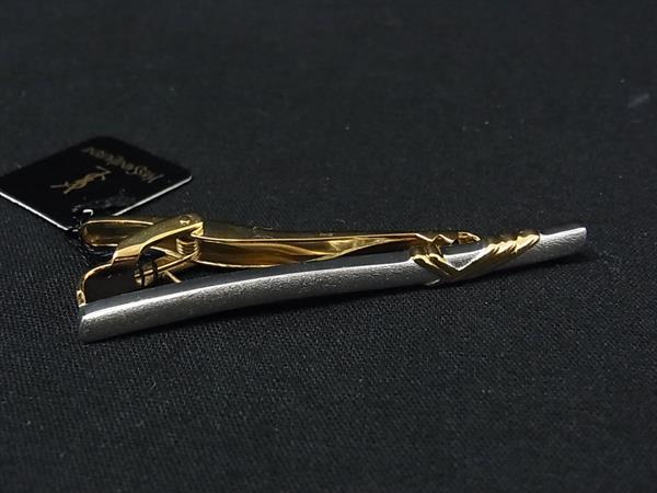 ■美品■ YVESSAINTLAURENT イヴサンローラン ヴィンテージ ネクタイピン タイクリップ アクセサリー ゴールド系×シルバー系 DP7734