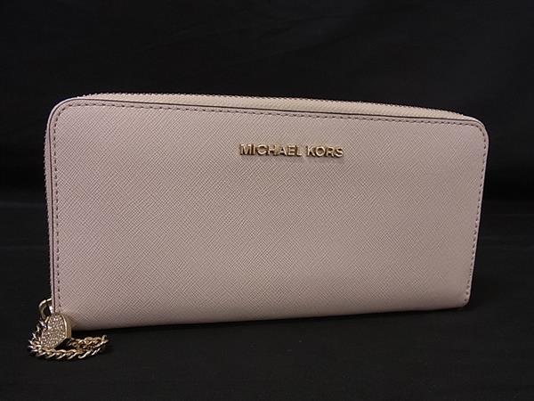 ■美品■ MICHAEL KORS マイケルコース レザー ラウンドファスナー 長財布 ウォレット 札入れ 小銭入れ ピンクベージュ系 DL1202(4.0)