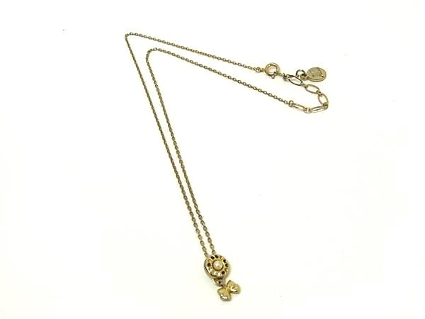 Coral Pink - courreges クレージュ ラインストーン リボン パール ネックレス ペンダント アクセサリー レディース ゴールド系 DL7478
