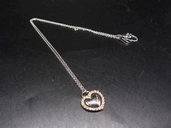 ■美品■ COACH コーチ ラインストーン ハート ネックレス ペンダント アクセサリー レディース シルバー系×オレンジ系 DL2504