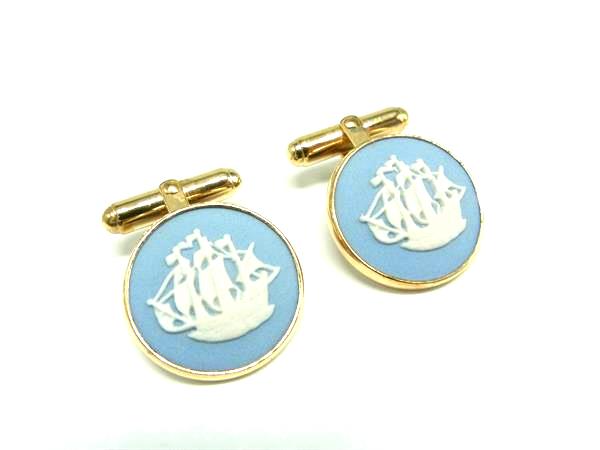 WEDGWOOD ウェッジウッド ジャスパー カフスボタン カフリンクス アクセサリー 紳士 メンズ ゴールド系×ライトブルー系 DL2527