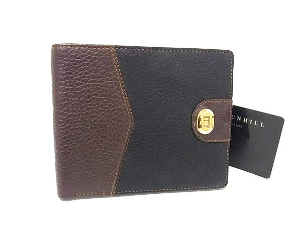 ■美品■ dunhill ダンヒル レザー 二つ折り 財布 ウォレット 小銭入れ 札入れ メンズ レディース ブラック系×ブラウン系 DL9224