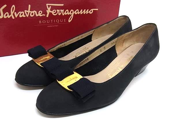 乐天商城 - Salvatore Ferragamo フェラガモ ヴァラリボン スエード ヒール パンプス 表記サイズ 4 (約21cm) 靴 レディース ネイビー系 DL9832