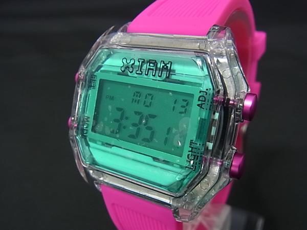 ■稼働品■新品同様■ IAMTHEWATCH アイアムザウォッチ XIAM SS×ラバー デジタル クォーツ 5気圧防水 腕時計 ピンク系 DH9244