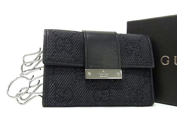 グッチ キーケース ■新品■未使用■ GUCCI グッチ 74212 0416 GG柄 GGキャンバス×レザー 6連 キーケース 鍵入れ ブラック系 BQ2838