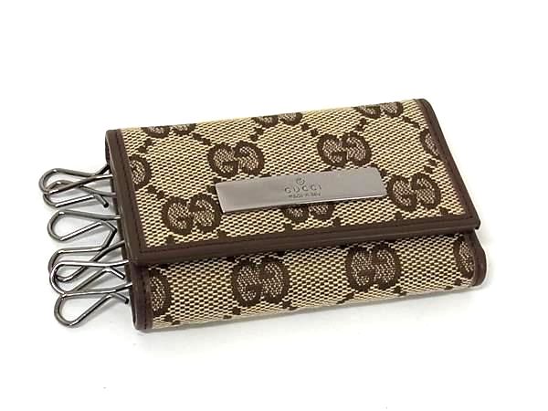 グッチ キーケース ■新品同様■ GUCCI グッチ 04565・3731 GG柄 GGキャンバス×レザー 6連 キーケース 鍵入れ レディース メンズ ベージュ系 BR1360
