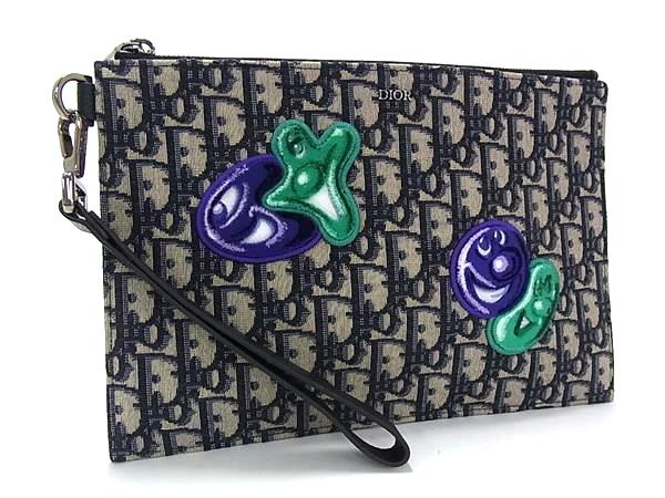 ■新品■未使用■DIOR ディオール ケニーシャーフコラボ オブリーク トロッター キャンバス クラッチバッグ ポーチ ベージュ系 FN8704