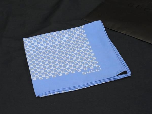 ■新品同様■ GUCCI グッチ シルク100% 大判 スカーフ ストール レディース ライトブルー系 FU5431