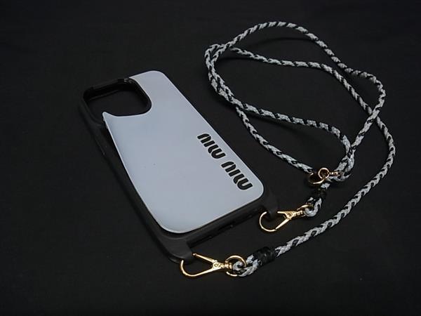 miumiu ミュウミュウ iPhone 14Pro 対応 ショルダー スマホケース アイフォンケース レディース ライトブルー系×ブラック系 FV4331