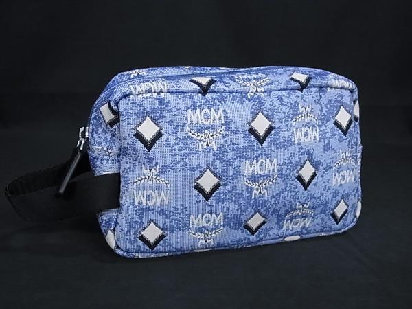 ■新品■未使用■ MCM エムシーエム モノグラム ヴィセトス柄 キャンバス ハンドバッグ マルチケース ポーチ ライトブルー系 FV4569(4.0)