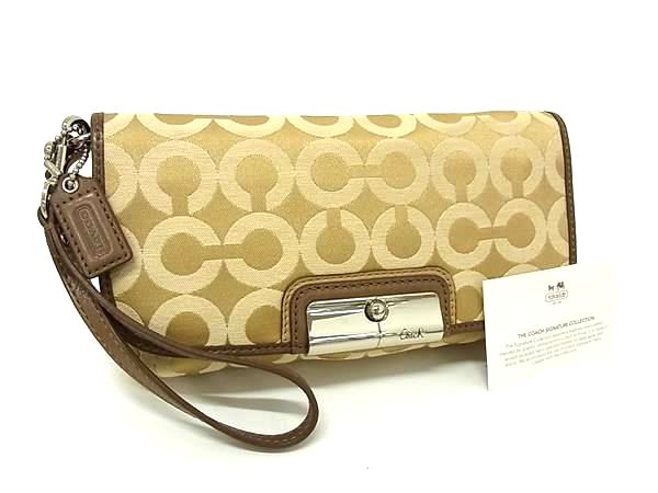 オプアート ■美品■ COACH コーチ オプアート キャンバス×レザー マルチポーチ マルチケース ミニバッグ 小物入れ レディース ベージュ系 DK9180