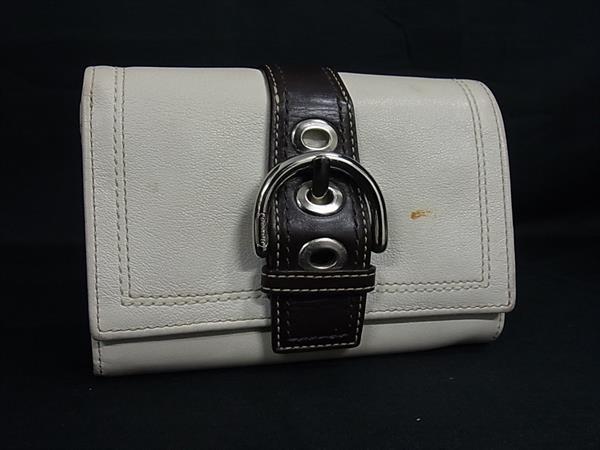 COACH コーチ レザー 二つ折り 財布 ウォレット 小銭入れ 札入れ カード入れ レディース メンズ アイボリー系×ブラウン系 DL6801