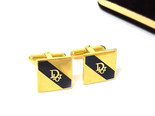 ■美品■ ChristianDior ディオール ヴィンテージ カフスボタン カフリンクス アクセサリー メンズ ゴールド系×ネイビー系 DN5733