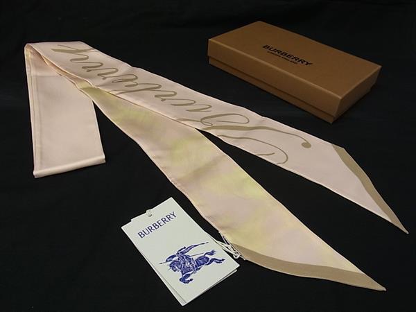 ■新品■未使用■ BURBERRY バーバリー シルク100% リボンスカーフ レディース ピンク系 FJ2989