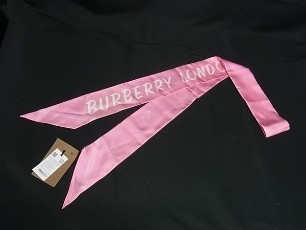 ■新品■未使用■ BURBERRY バーバリー シルク100% リボンスカーフ レディース ピンク系 FV5228