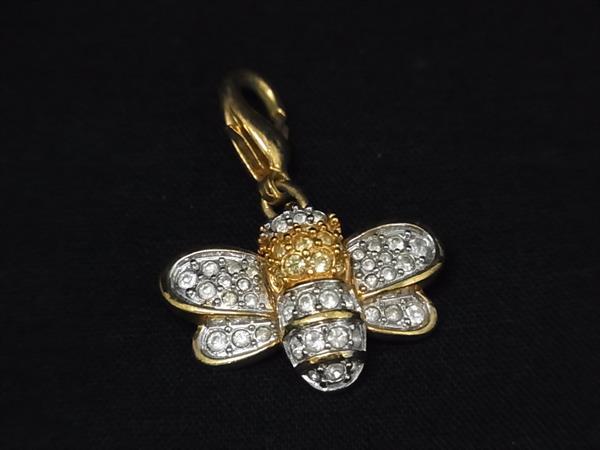 ■美品■ SWAROVSKI スワロフスキー ラインストーン チャーム キーホルダー アクセサリー レディース ゴールド系×シルバー系 DL7435