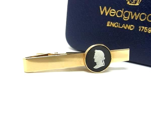 ■美品■ WEDGWOOD ウェッジウッド ジャスパー カメオ ネクタイピン タイクリップ アクセサリー ビジネス メンズ ゴールド系 DL8940