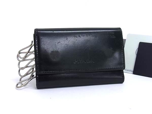 PRADA プラダ M25U レザー 6連 キーケース 鍵入れ メンズ レディース ブラック系 DL8968