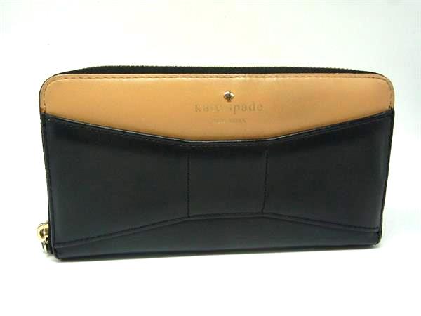■美品■ kate spade ケイトスペード レザー ラウンドファスナー 長財布 ウォレット 札入れ 小銭入れ ブ..