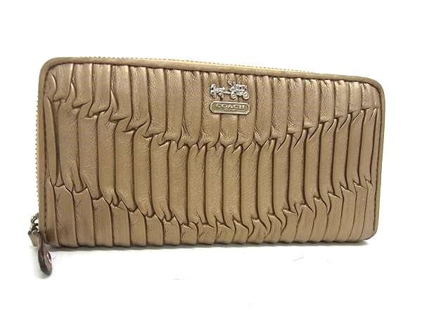 ■美品■ COACH コーチ マディソン ギャザード レザー ラウンドファスナー 長財布 ウォレット 札入れ 小銭入れ ブラウン系 DM1368