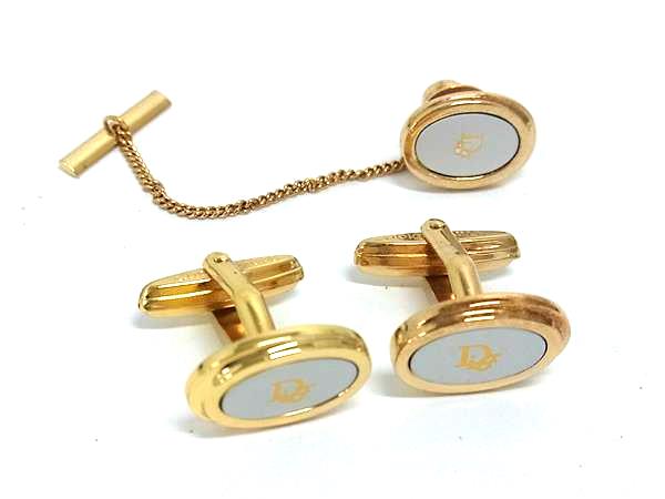 ■美品■ ChristianDior クリスチャンディオール ヴィンテージ カフリンクス タイタック アクセサリー 2点セット ゴールド系 DN5489
