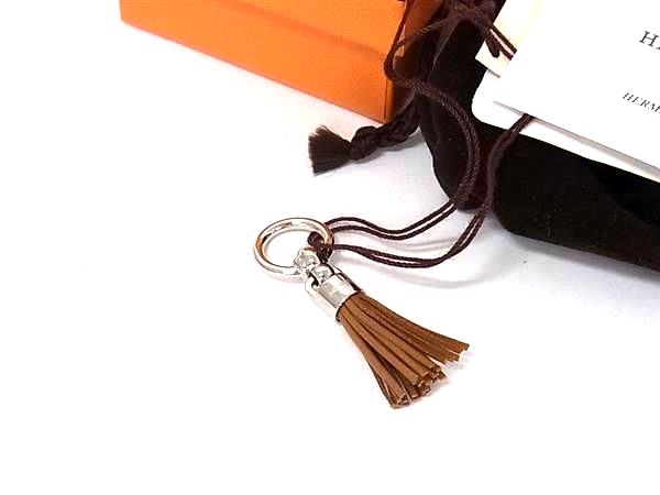 乐天商城 - ■新品■未使用■ HERMES エルメス セ ル ポンポン アニョーミロ レザー タッセル ツイリーリング アクセサリー ブラウン系 FX1834
