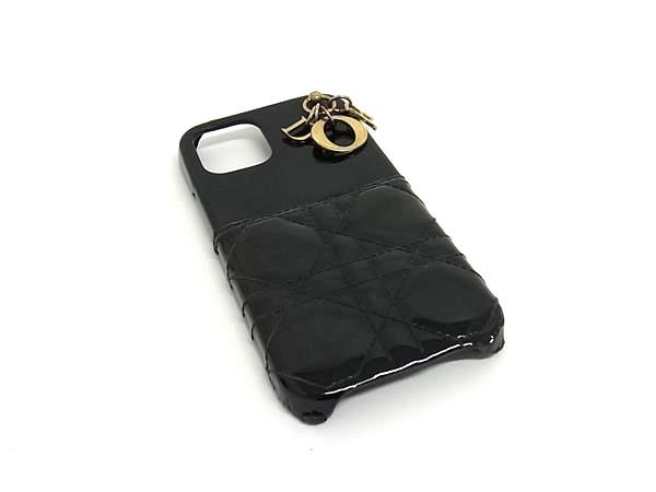 ChristianDior ディオール レディディオール カナージュ パテントレザー iPhone12/12Pro 対応 アイフォンケース ブラック系 GA7877