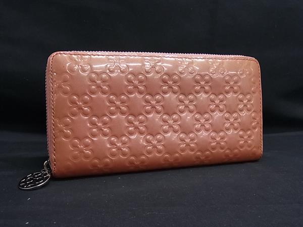 COACH コーチ パテントレザー 総柄 ラウンドファスナー 長財布 札入れ 小銭入れ ウォレット レディース サーモンピンク系 DM2747
