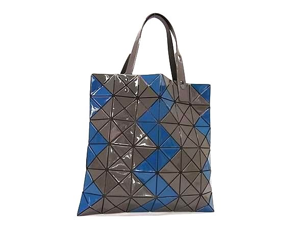 乐天商城 - ■極美品■ BAO BAO ISSEY MIYAKE バオバオイッセイミヤケ ルーセント ジグザグ PVC トート ハンドバッグ グレー系×ブルー系 FT5927