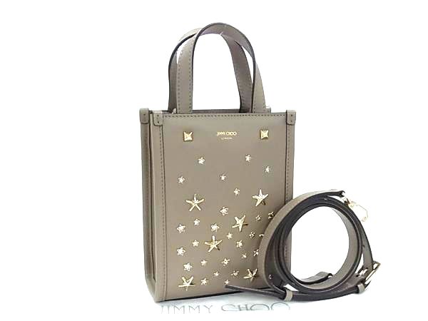 乐天商城 - ■新品同様■ JIMMY CHOO ジミーチュウ Mini N/S Tote レザー スタースタッズ 2WAY ハンドバッグ ショルダー グレージュ系 FT6757