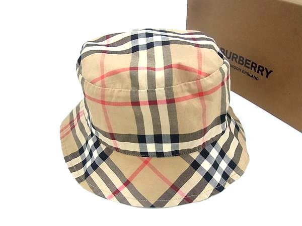 ■美品■ BURBERRY バーバリー ノバチェック コットン100％ ハット ベビー帽子 ベージュ系 FT7245