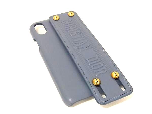 ■新品同様■ ChristianDior ディオール レザー iPhone X/XS 対応 アイフォンケース スマホケース レディース ブルー系 FV9644