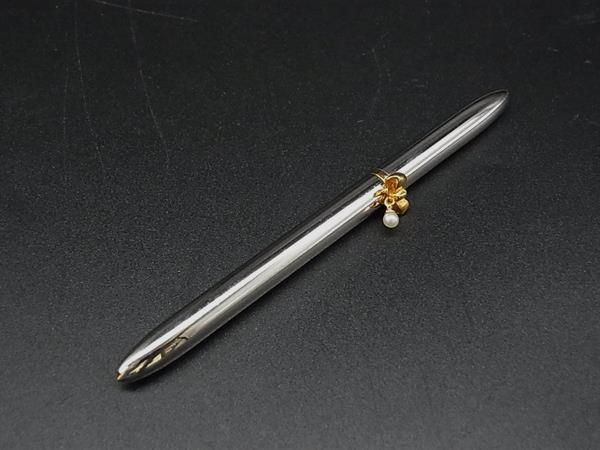 ■美品■ MIKIMOTO ミキモト 本真珠 アコヤ真珠 パール 約3mm ツイスト式 ボールペン 筆記用具 文房具 シルバー系 DJ4339