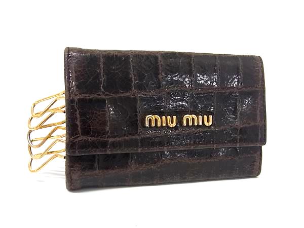 miumiu ミュウミュウ クロコダイル型押しレザー 6連 キーケース 鍵入れ レディース ブラウン系 DN5301