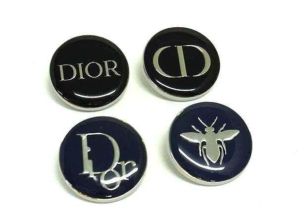 ■美品■ ChristianDior ディオール ピンバッジ ピンブローチ アクセサリー 4点セット ブラック系×ネイビー系 DN5481