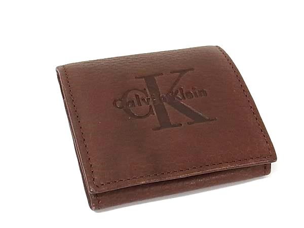 ■美品■ Calvin Klein カルバンクライン CK レザー コインケース コインパース 小銭入れ 小物入れ メンズ ブラウン系 DP2853