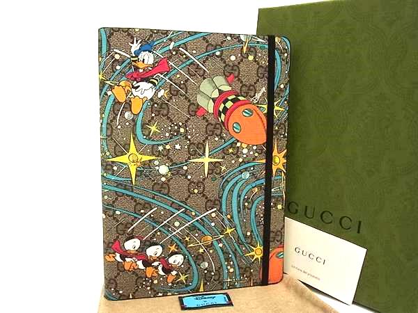 ■新品■未使用■ GUCCI グッチ ディズニー コラボ ドナルド GG柄 PVC ノートブック メモ帳 文房具 ブラウン系×マルチカラー FI5716