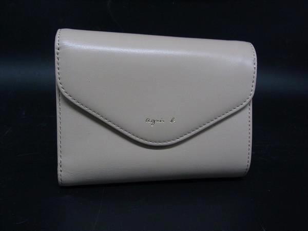 N - ■美品■ agnes b. アニエスベー レザー 二つ折り 財布 ウォレット 札入れ 小銭入れ レディース ベージュ系 DN2839